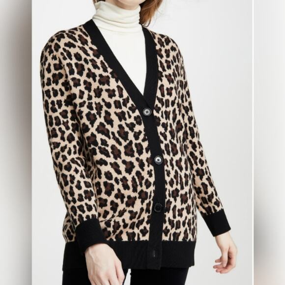 alice + olivia Bradford Grandpa Leopard Wool Blend Cardigan Sweater Size Medium - Picture 1 of 16